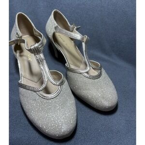 David Tate Fantastic T-Strap High Heels Pump Women's Size 6.5WW Silver